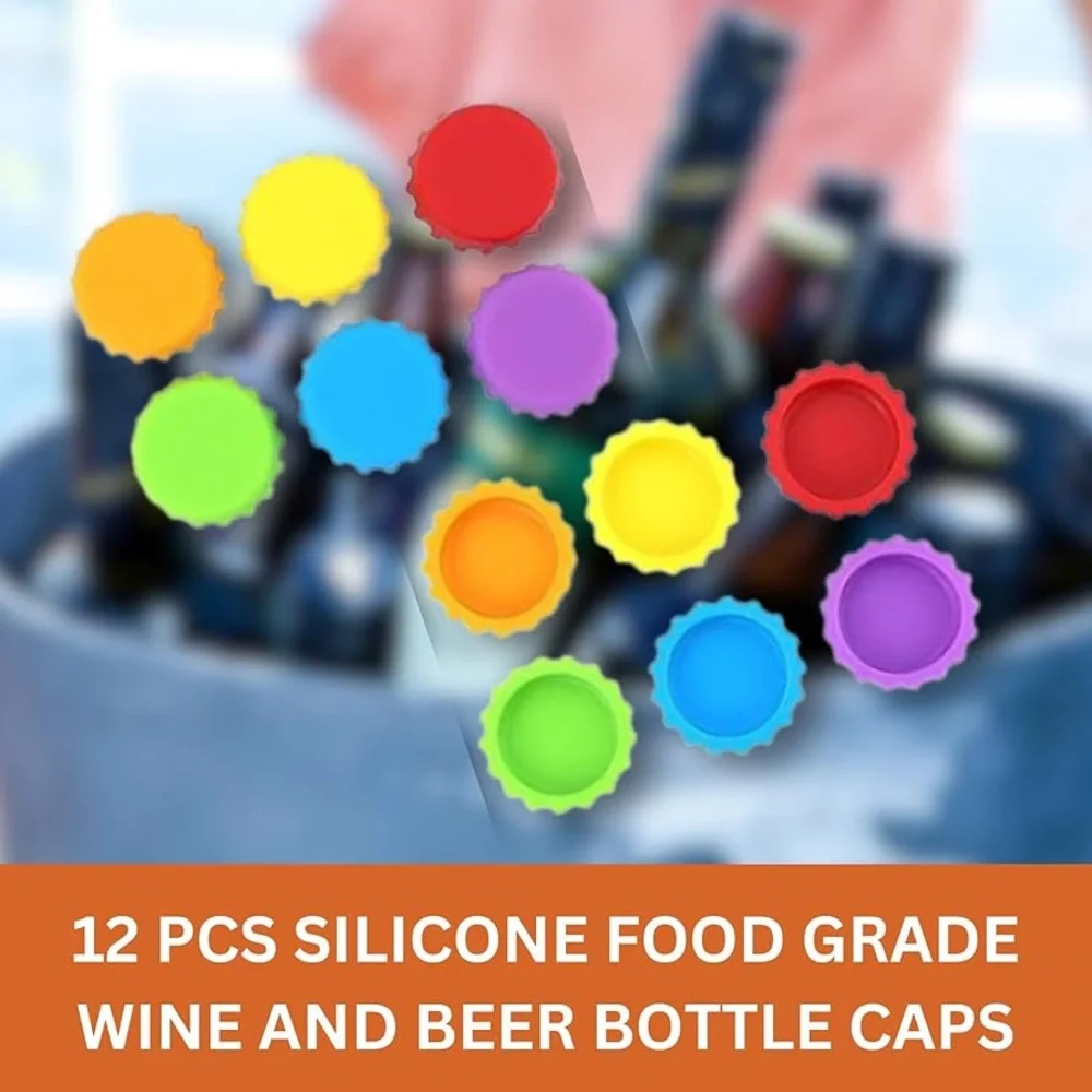 Colorful Party Silicon Beer Caps Can Covers and Can Opener Bundle NIB PACK OF 36